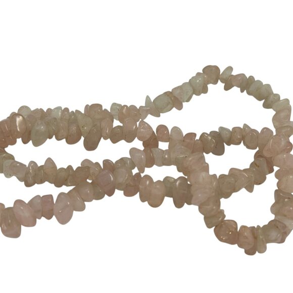 Rose Quartz Chip Bead Necklace Light Pink Polished Gemstone Long Strand 24” - Picture 5 of 7